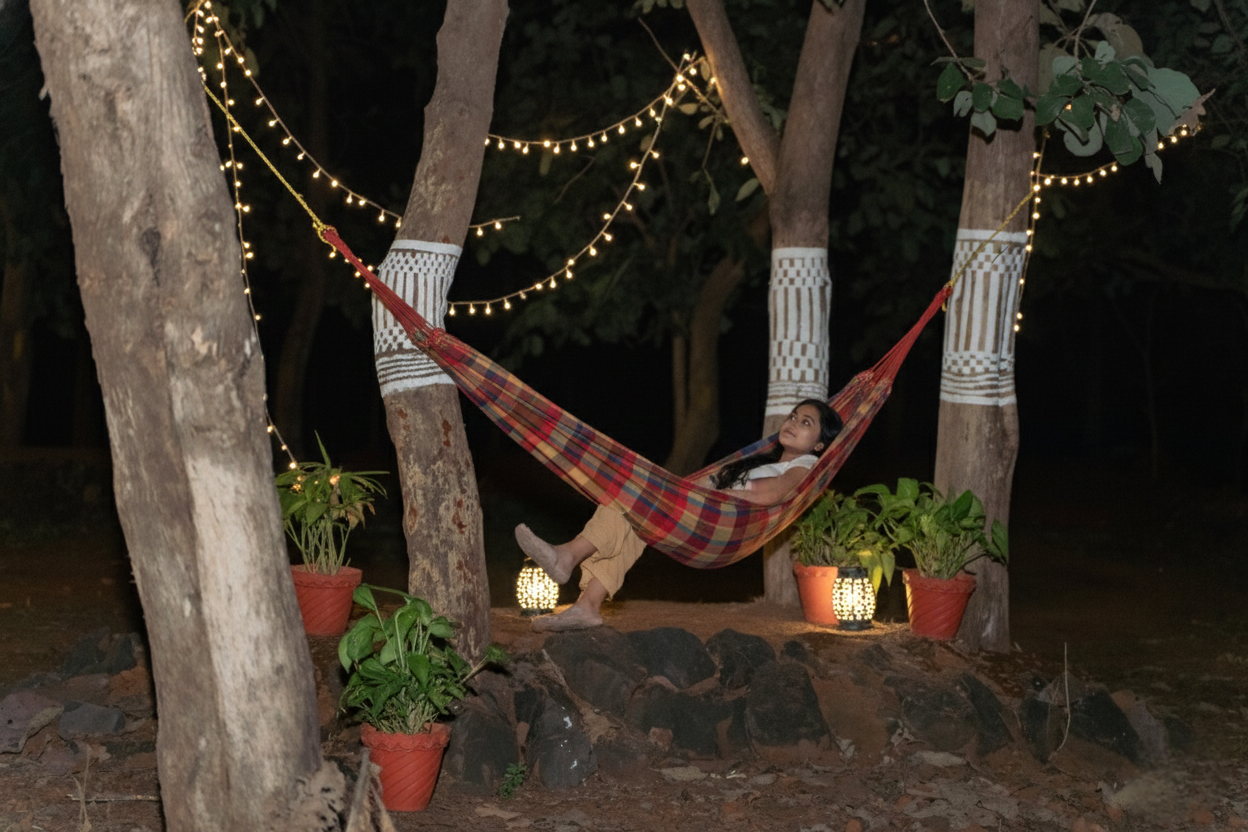 Relaxing nature vibe at Moonwake Xotika campsite in Karjat